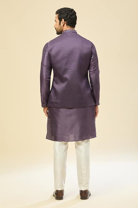 Rng Safawala Embroidered Purple Nehru Jacket Set 