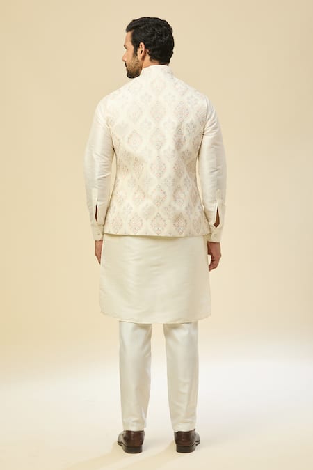 Rng Safawala Cream Silk Embroidery Raw Nehru Jacket Set Online at Aza Fashions Rng Safawala_Cream Silk Embroidery Raw Nehru Jacket Set _Online_at_Aza_Fashions