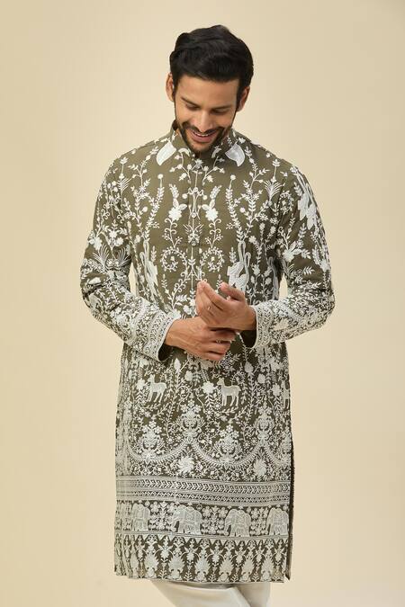 Buy_Rng Safawala_Green Georgette, Silk Embroidery Kurta Set_Online_at_Aza_Fashions