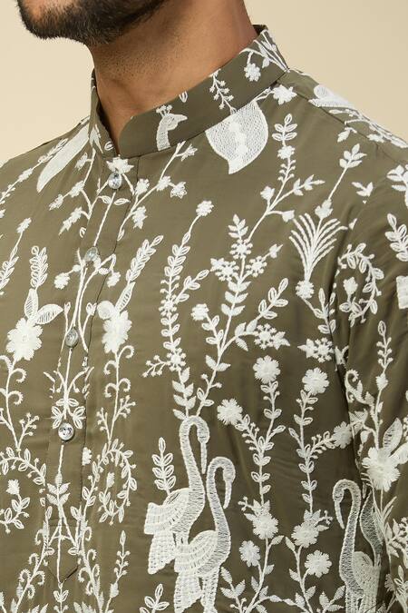 Rng Safawala_Green Georgette, Silk Embroidery Kurta Set_at_Aza_Fashions