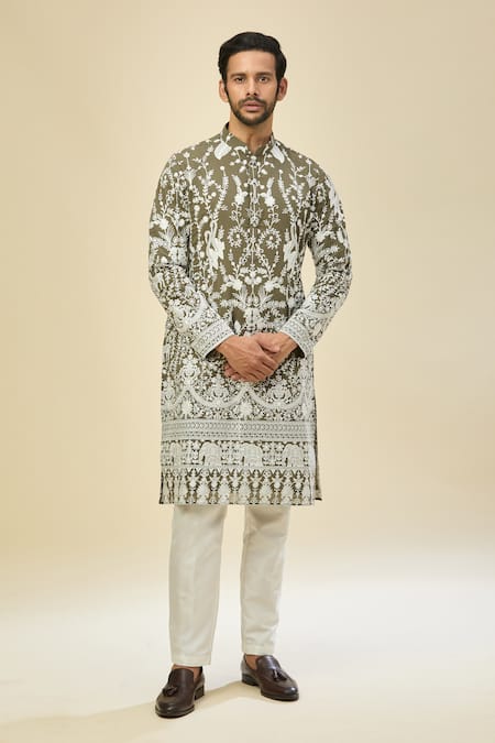 Buy_Rng Safawala_Green Georgette, Silk Embroidery Kurta Set