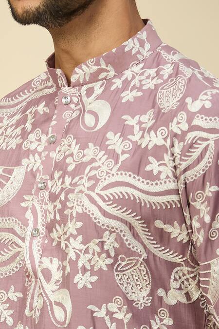 Shop_Rng Safawala_Pink Crepe, Silk Embroidery Kurta Set _Online_at_Aza_Fashions