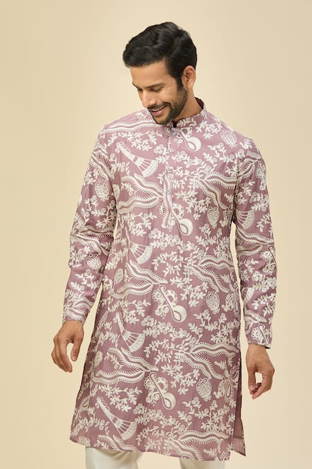 Shop_Rng Safawala_Pink Crepe, Silk Embroidery Kurta Set 