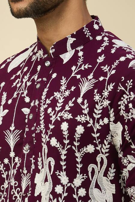 Shop_Rng Safawala_Wine Georgette, Silk Embroidery Kurta Set 