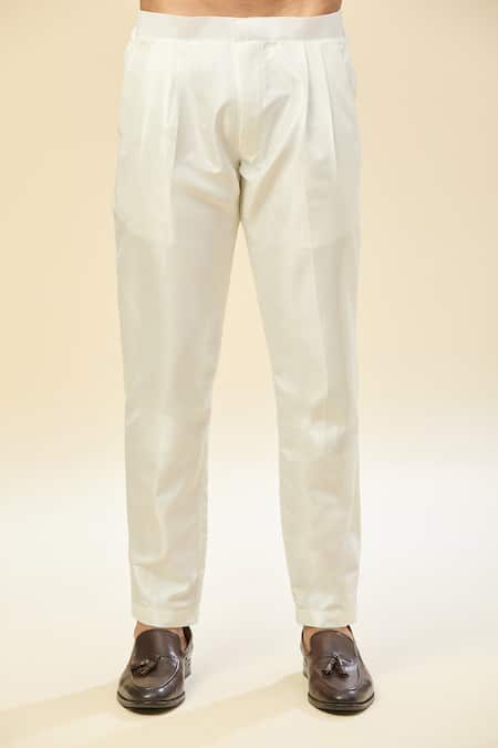 Rng Safawala_White Silk Embroidery Dupion Kurta Set_Online_at_Aza_Fashions