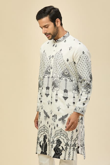 Buy_Rng Safawala_White Silk Embroidery Dupion Kurta Set_Online_at_Aza_Fashions