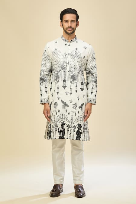 Buy_Rng Safawala_White Silk Embroidery Dupion Kurta Set