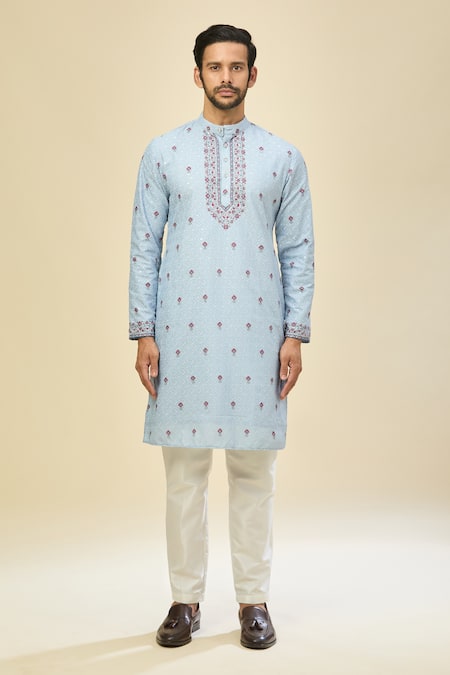 Buy_Rng Safawala_Blue Crepe, Silk Embroidery Kurta Set 