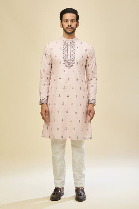 Buy Rng Safawala Peach Crepe, Silk Embroidery Kurta Set Buy_Rng Safawala_Peach Crepe, Silk Embroidery Kurta Set