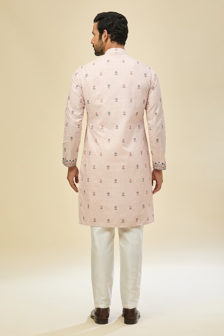 Rng Safawala Peach Crepe, Silk Embroidery Kurta Set Online at Aza Fashions Rng Safawala_Peach Crepe, Silk Embroidery Kurta Set _Online_at_Aza_Fashions