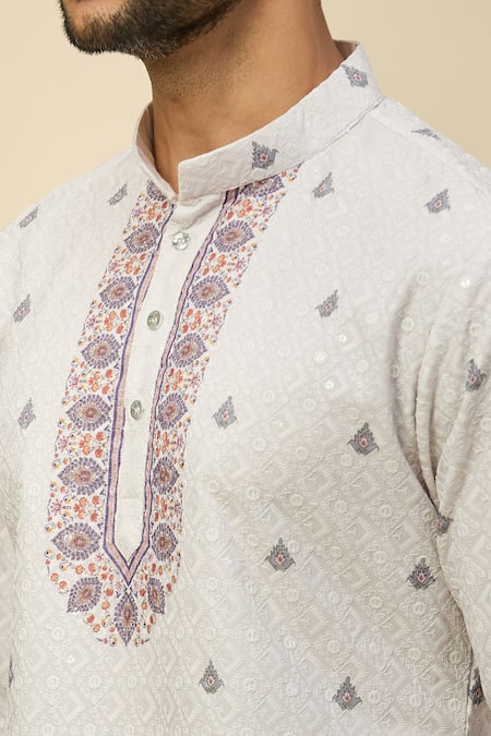 Shop_Rng Safawala_White Crepe, Silk Embroidery Kurta Set _Online_at_Aza_Fashions