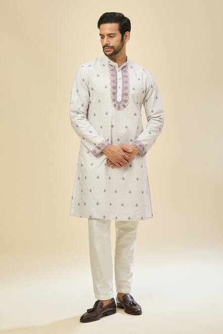 Buy_Rng Safawala_White Crepe, Silk Embroidery Kurta Set 