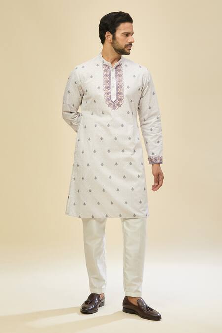 Shop_Rng Safawala_White Crepe, Silk Embroidery Kurta Set 