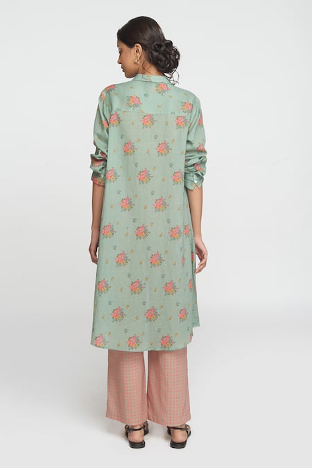 Sinjhar Dull Teal Printed Kurta & Pant Set 