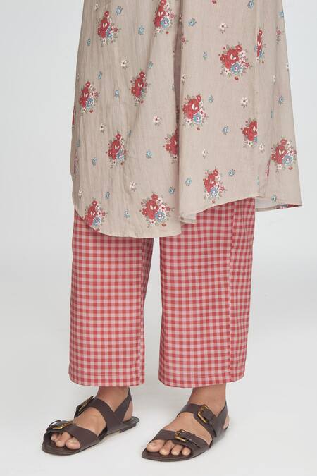 Buy_Sinjhar_Beige Cotton Collared Floral Printed Kurta Set _Online_at_Aza_Fashions