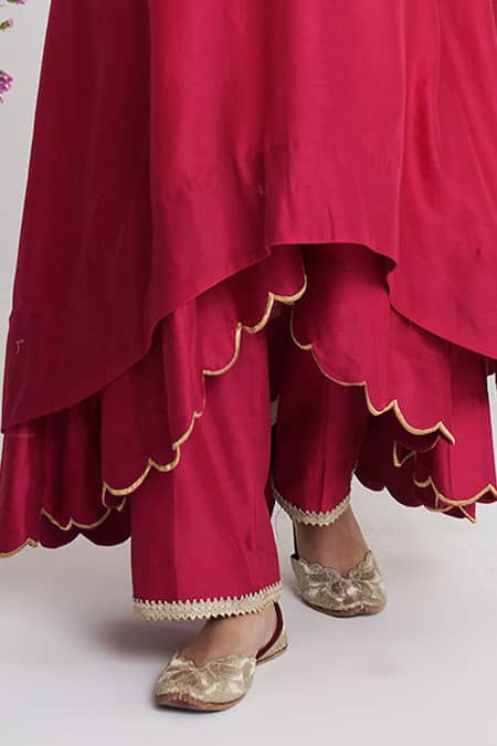 Siyona By Ankurita_Pink Chanderi, Organza Beads, Embroidery Round Nakshi Double-layered Kurta Set _Online_at_Aza_Fashions