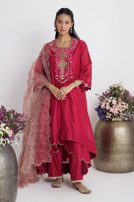 Siyona by Ankurita Pink Chanderi, Organza Beads, Embroidery Round Nakshi Double-layered Kurta Set 