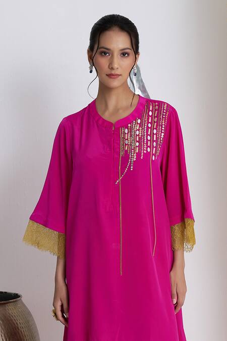 Siyona By Ankurita Pink Viscose, Crepe Sequins, Embroidery Round Neck Mirchi Mini Set Online at Aza Fashions Siyona By Ankurita_Pink Viscose, Crepe Sequins, Embroidery Round Neck Mirchi Mini Set _Online_at_Aza_Fashions