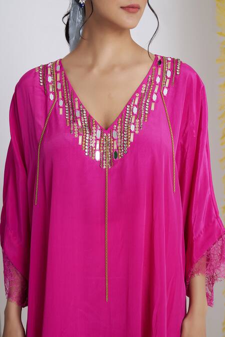 Buy Siyona By Ankurita Pink Viscose, Crepe Beads V-neck Gulabo Rani Kurta And Pant Set Online at Aza Fashions Buy_Siyona By Ankurita_Pink Viscose, Crepe Beads V-neck Gulabo Rani Kurta And Pant Set _Online_at_Aza_Fashions