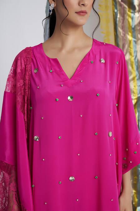 Buy_Siyona By Ankurita_Pink Viscose, Crepe Sequins V-neck Gulabo Softy Farshi Set _Online_at_Aza_Fashions