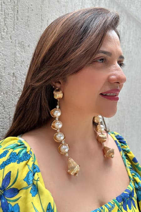 Studio6 Jewels Gold Plated Long Dangler Earrings 