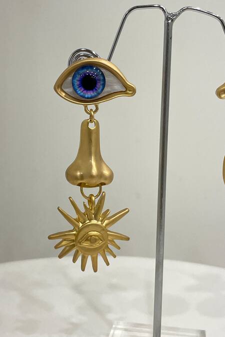 Buy_Studio6 Jewels_Gold Plated Eye Motif Dangle Earrings_Online_at_Aza_Fashions