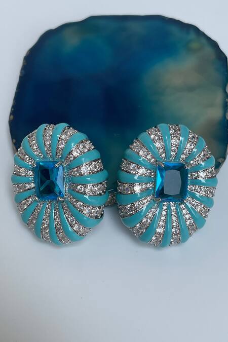 Studio6 Jewels_Blue Rhinestones Contemporary Stud Earrings_Online_at_Aza_Fashions