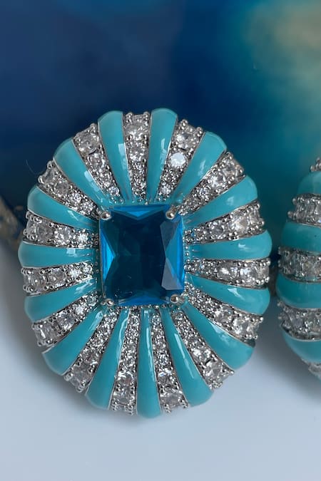 Buy_Studio6 Jewels_Blue Rhinestones Contemporary Stud Earrings_Online_at_Aza_Fashions