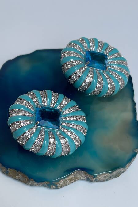 Shop_Studio6 Jewels_Blue Rhinestones Contemporary Stud Earrings_Online_at_Aza_Fashions