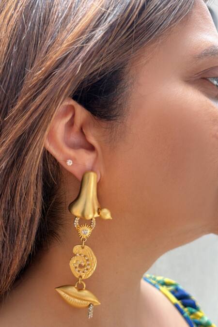 Studio6 Jewels_Gold Plated Rhinestones Contemporary Finish Danglers_Online_at_Aza_Fashions