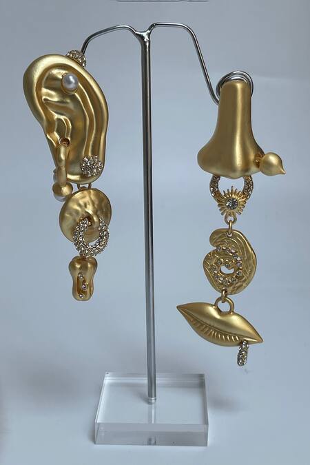 Shop_Studio6 Jewels_Gold Plated Rhinestones Contemporary Finish Danglers_Online_at_Aza_Fashions