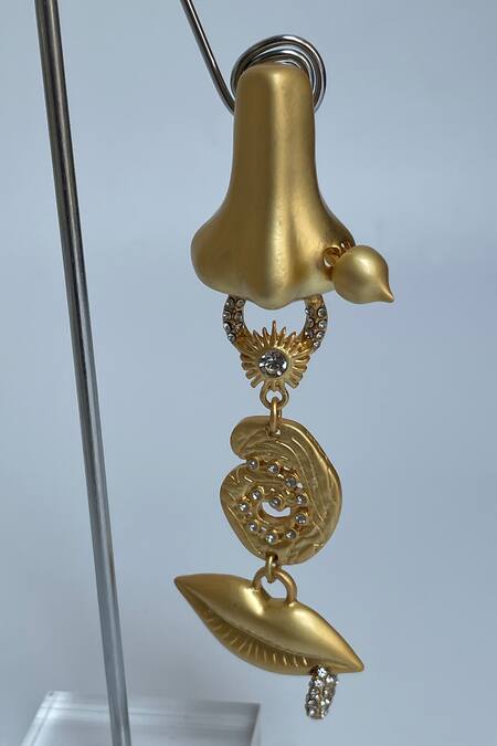 Studio6 Jewels_Gold Plated Rhinestones Contemporary Finish Danglers_at_Aza_Fashions