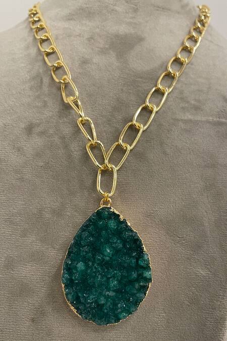 Buy_Studio6 Jewels_Green Pendant Necklace _Online_at_Aza_Fashions