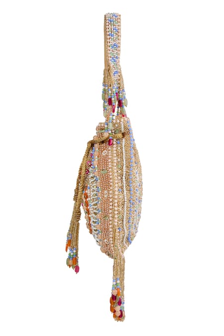 Tasna_Multi Color Beads, Tassels Embellished Potli Handbag _Online_at_Aza_Fashions