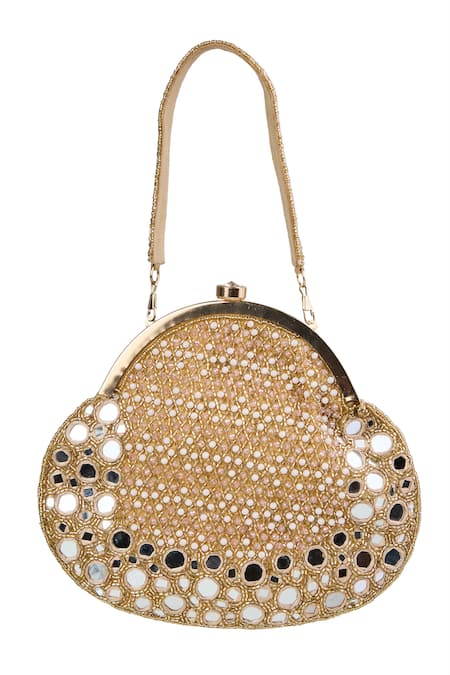 Tasna Gold Embellished Clutch with Detachable Handle 
