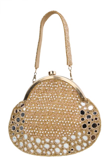 Buy Tasna Gold Sequins, Mirrors Embellished Clutch With Detachable Handle Buy_Tasna_Gold Sequins, Mirrors Embellished Clutch With Detachable Handle