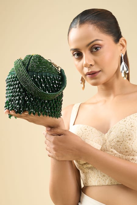 Tasna Green Beads Potli Clutch 