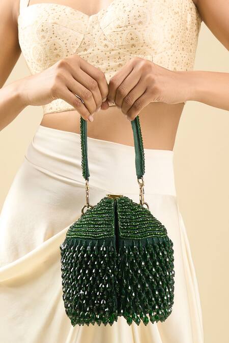 Tasna_Green Beads Potli Clutch _Online_at_Aza_Fashions