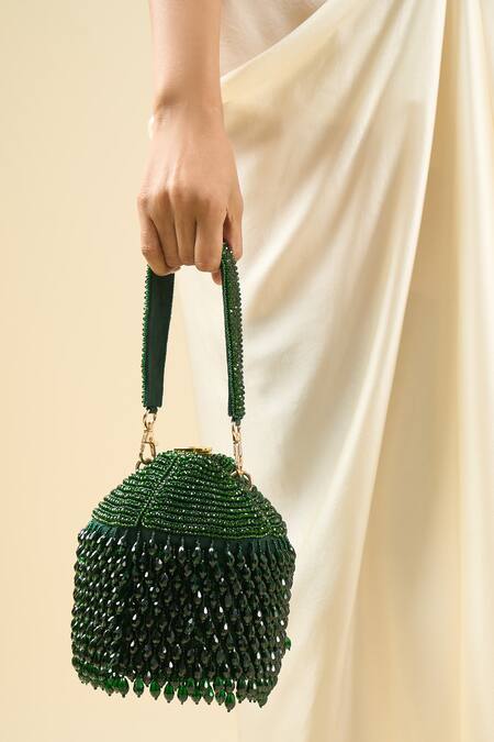 Buy_Tasna_Green Beads Potli Clutch _Online_at_Aza_Fashions
