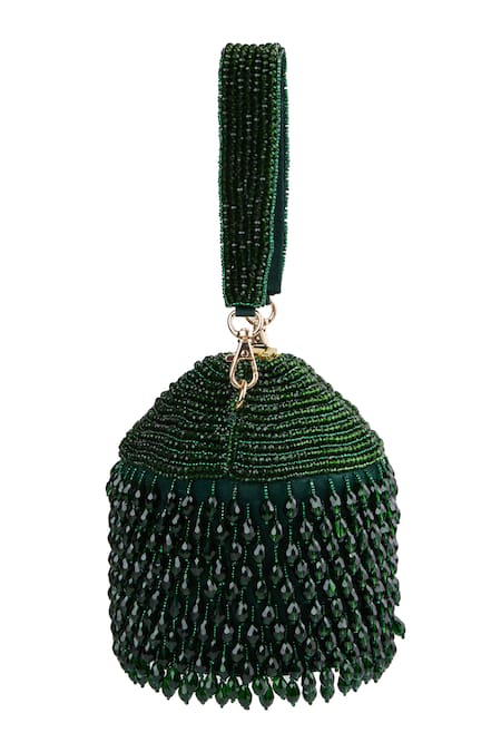 Tasna_Green Beads Potli Clutch _at_Aza_Fashions