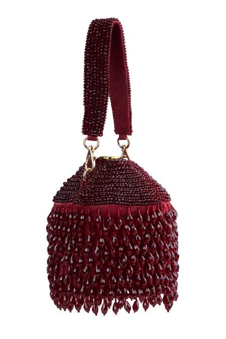 Shop Tasna Red Beads Potli Clutch Online at Aza Fashions Shop_Tasna_Red Beads Potli Clutch_Online_at_Aza_Fashions
