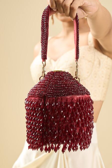 Buy Tasna Red Beads Potli Clutch Buy_Tasna_Red Beads Potli Clutch