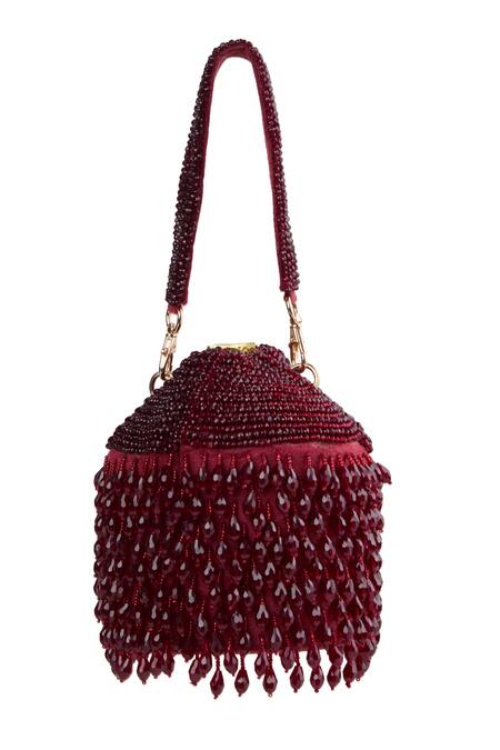 Shop Tasna Red Beads Potli Clutch at Aza Fashions Shop_Tasna_Red Beads Potli Clutch_at_Aza_Fashions