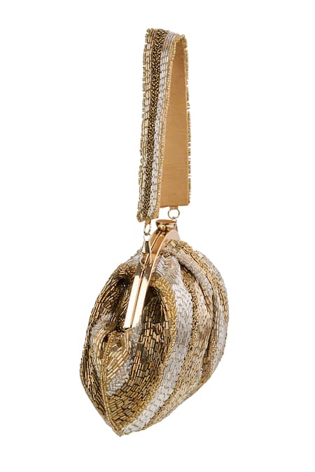 Tasna_Gold And Silver Striped Clutch _Online_at_Aza_Fashions