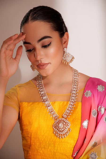 ZEVAR BY GEETA Gold Plated Finish Kundan Polki Necklace Set 