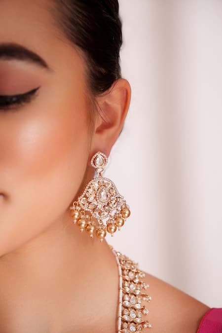 Zevar By Geeta Gold Plated Finish Kundan Polki Necklace Set Online at Aza Fashions Zevar By Geeta_Gold Plated Finish Kundan Polki Necklace Set _Online_at_Aza_Fashions