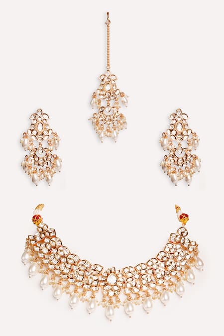 Zevar By Geeta Gold Kundan Polki Jewellery Set 