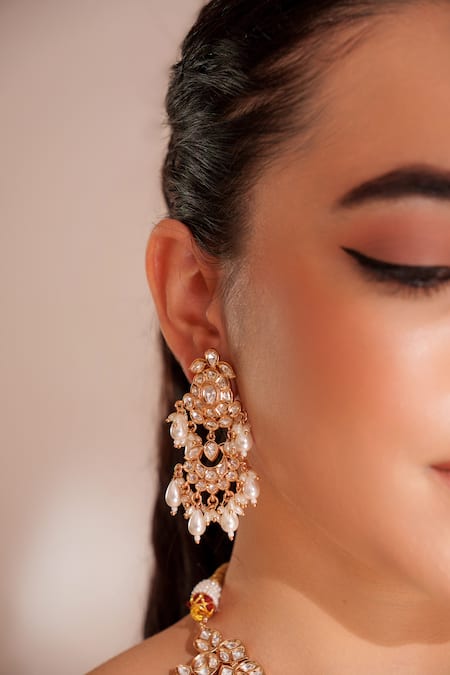 Zevar By Geeta_Gold Plated Kundan Polki Jewellery Set _Online_at_Aza_Fashions