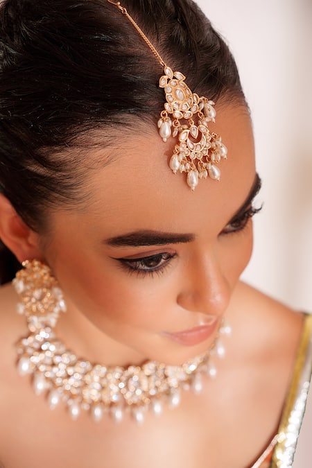 Buy_Zevar By Geeta_Gold Plated Kundan Polki Jewellery Set _Online_at_Aza_Fashions