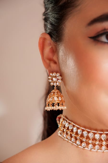 Buy_Zevar By Geeta_Gold Plated Kundan Polki Finish Jewellery Set _Online_at_Aza_Fashions